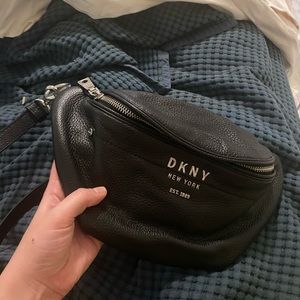 DKNY black real leather fanny bag
